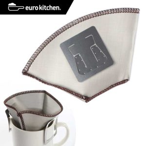 ユーロキッチン eurokitchen くり返し使えるコーヒードリップバッグ NEW 1-2カップ用 1枚入り【ステンレスメッシュ折りたたみコーヒーフィルター 両側フック付】【コンパクト収納/持ち運びに便利/アウトドアに/ペーパーレス/ドリッパー不要】