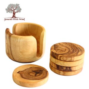 ジェネラルオリーブウッド General olive Wood オリーブの木 コースター 直径7.5cm 5枚セット ホルダー付 #GB215S【送料無料】【動画】