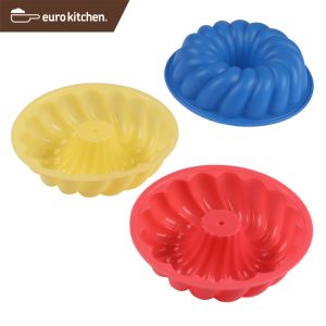 ユーロキッチン eurokitchen シリコンモールドミニ ブント クグロフ、クルーラー、ツイスター型 3点セット (赤、青、黄各1色入)