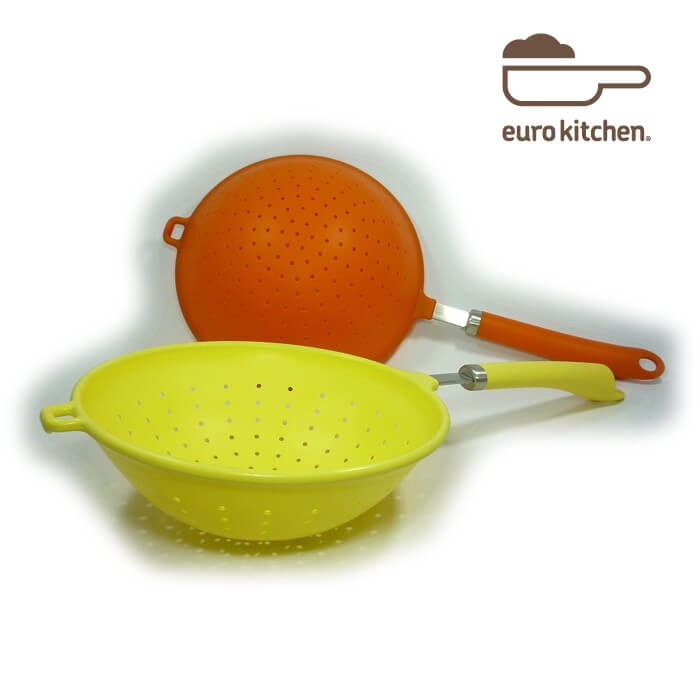 ユーロキッチン eurokitchen シリコン柄付ストレーナー 水切り器 取っ手タイプA□ イエロー【スパゲッティー スパゲッティ パスタ】